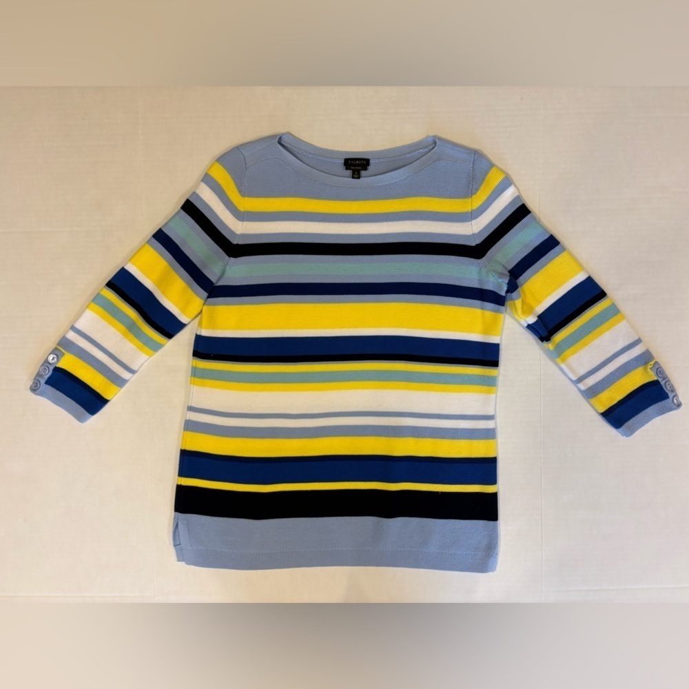 Talbots multicolored striped 3/4 sleeve cotton pullover sweater size small
